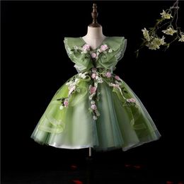 Vestidos de niña Gorgeous Green Girls Ball Gowns Apliques de flores Volantes Princess Dress 3-12Years Niños Performance Party