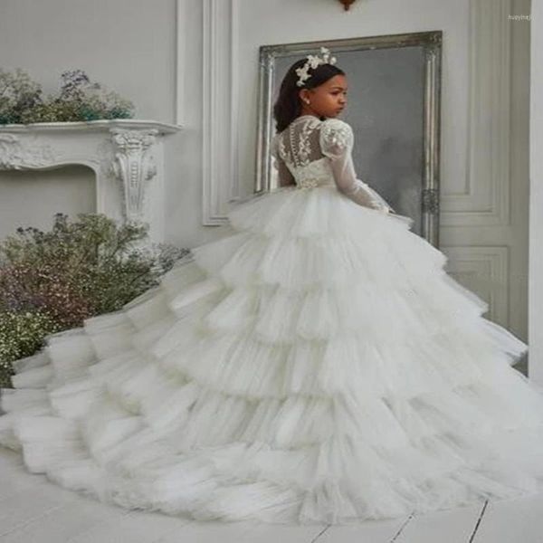 Robes de fille magnifique manches longues robe de première communion petite princesse anniversaire grand bas fleur longo