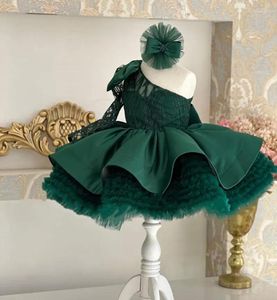 Robes de fille vert bébé filles robes d'anniversaire une épaule genou longueur robe en tulle tenue pour tout-petits 12M 24M première communion réel Po