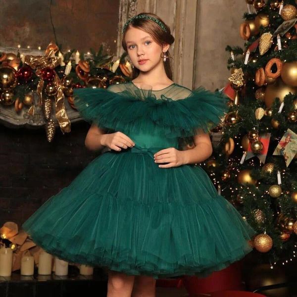 Robes de fille robe de bal verte au-dessus de Mini bébé fleur Tulle enfants mariage bal robes de fête d'anniversaire