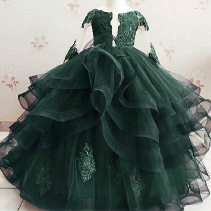 Girl Dresses Green Flower For Wedding With Long Train Princess Girls Pageant Holy Communion Birthday Guest Evening Part