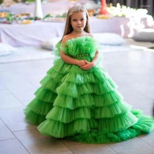 Robes de fille vert sur mesure robe à fleurs Tulle princesse première Communion enfants anniversaire enfant robe longue Train