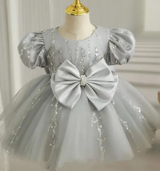 Vestidos de niña de tul gris, vestido de fiesta esponjoso para niñas pequeñas, tutú para niños pequeños, vestido de princesa de 1er cumpleaños para boda, graduación y Navidad