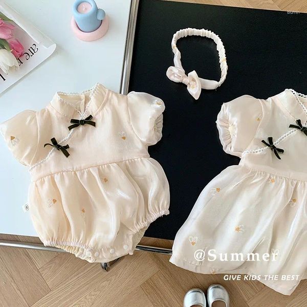 Vestidos para niña, vestido con banda para el pelo, ropa de verano para bebés de 0 a 6 años, ropa para niños pequeños