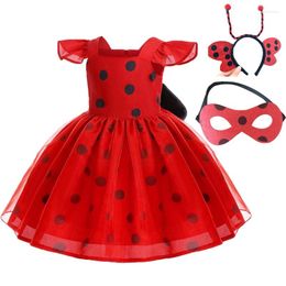 Robes de fille Halloween Cosplay Girls Habille Round Dot Bow Decoration Mesh Princess pour 1 à 6 ans Baby Birthday Party Evening