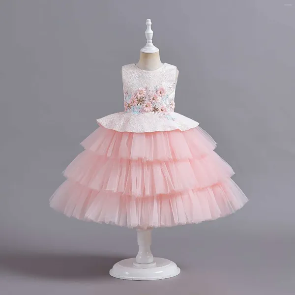 Robes de fille HETISO Élégant Paillettes Fleur Couches Tulle Sans Manches Fête Formelle Pour Filles Enfants Vêtements Enfants Robe D'anniversaire 2-10Y