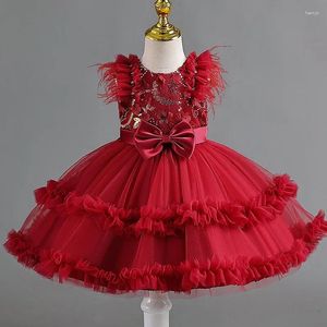 Meisje Jurken HETISO Kwastje Lovertjes Tule Jurk Voor Kinderen Bloemblaadje Vintage Kant Baby Gown Rode Kerst Peuter Kleding 1-5 T