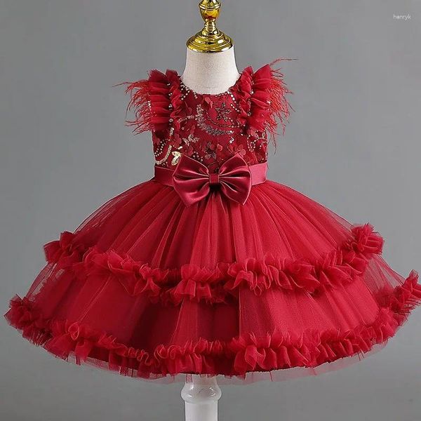 Robes de fille HETISO gland robe en Tulle pailleté pour enfants pétale Vintage dentelle robe de bébé rouge noël enfant en bas âge vêtements 1-5T