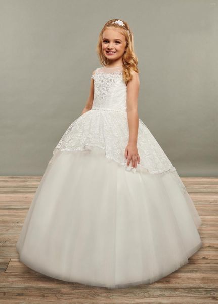 Vestidos de niña Hi-Low Lace Overlay Flower Dress Tulle Wedding Party Little Bridesmaid Graduation Dinner Performance School