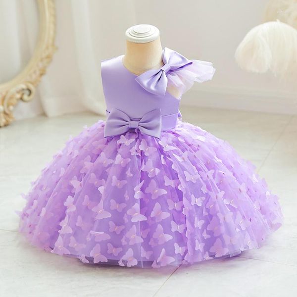 Robes de fille haut de gamme 1-6T bébé anniversaire papillon pétale robe de soirée enfant en bas âge mignon hors de l'épaule mariage
