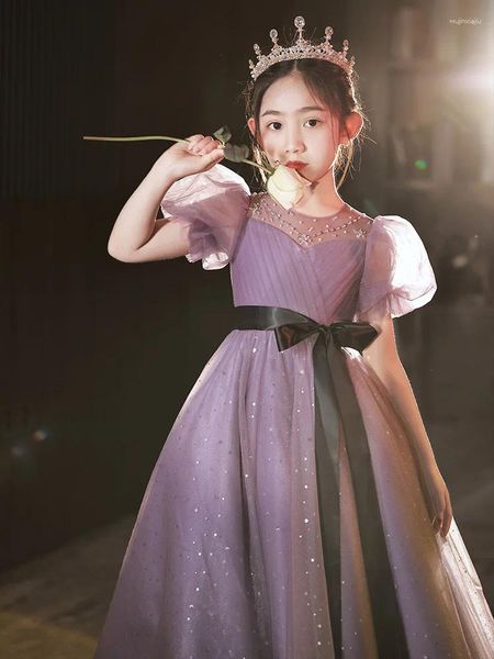 Robes de fille Robe haut de gamme Costume de concours de performance de piano de princesse violette pour enfants