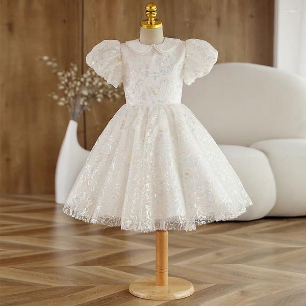 Robes de fille haut de gamme fleur robe blanche enfants anniversaire baptême pour enfants élégant nœud robes filles Boutique tenue de fête robe