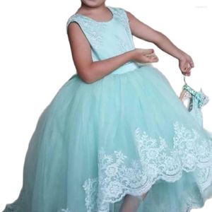 Vestidos de chicas Distos de princesa de alto princesa Apliques Bow para boda para niñas sin respaldo Cumpleaños personalizados