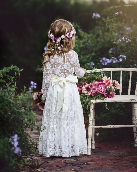 Fille robes Saint à manches longues dentelle imprimé princesse fleur fête de mariage balle première Communion rêve enfants cadeau