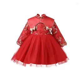 Meisjesjurken HoneyCherry meisjes rode Chinese stijl jurk schattig borduurwerk prinses feest voor kinderen