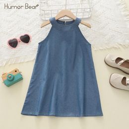 Vestidos de niña Humor Bear Niños Ropa Halter Denim Denim Manevels Dress Temperamento de cuello redondo Chicas casuales