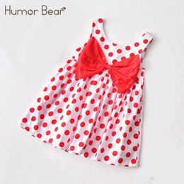 Vestidos de niña Humor Bear vestido de niña verano sin mangas Ploka Dot impreso gran arco princesa ropa para niños pequeños