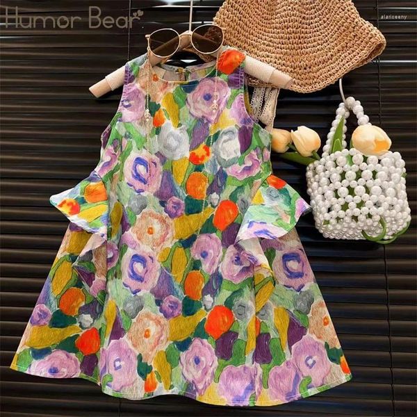 Vestidos De Niña Humor Oso Niña Monet Jardín Pintura Al Óleo Estilo Diseño Sentido Princesa Camiseta Sin Mangas Falda Pequeña Correa De Vestido De Verano Fresco