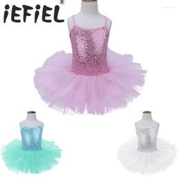 Girl -jurken Iefiel Kids Ballet Tutu Dress Girls Ballerina lovertjes Dans Kostuum Gymnastics Tuchards Dancewear Stage Performance