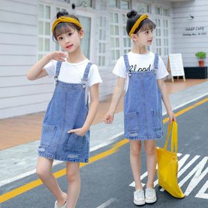 Meisje Jurken IENENS Losse Denim Jurk Kinderen Gebleekte Gaten Baby Spaghetti Band Gescheurde Vintage Kinderkleding