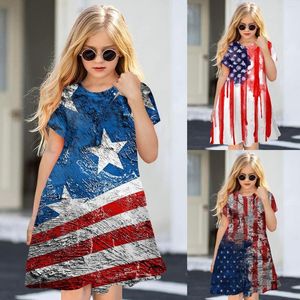 Vestidos de niña Día de la Independencia para niños pequeños 4 de julio 3D gráfico impreso niñas manga corta niños Casual suave fiesta Po vestido