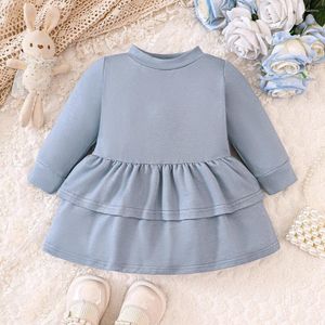 Robes de fille bébé bébé classique Blue Kids Robe Toddler Toddler Round Coule Long Mannefure décontractée