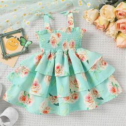 Meisjesjurken babymeisjes prinsesjurk bloemenprint mouwloze slinger gelaagde cake zomer zoete rokken kinderkleding kinderen