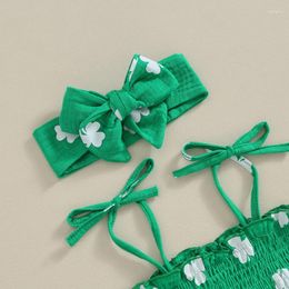 Robes pour filles, tenues de jour de St Patrick pour bébé, barboteuse sans manches à bretelles, imprimé trèfle vert, body Tutu en dentelle