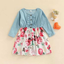 Mädchen Kleider Kleinkind Baby Kleinkind Casual Prinzessin Kleid Mädchen Blumendruck Langarm Rundhals Schleife Outfit Rock Top