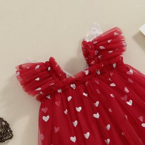 Robes fille infantile bébé saint valentin Romer Tutu robe manches coeur imprimé Tulle maille combinaison ensemble avec bandeau arc