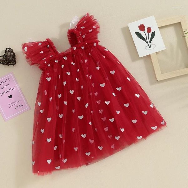 Robes fille infantile bébé saint valentin Romer Tutu robe manches coeur imprimé Tulle maille combinaison ensemble avec bandeau arc