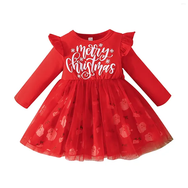 Vestidos de chicas chicas infantiles Nochebuena redonda redonda de manga larga letra estampada estampada top poncho vestido otoño de invierno