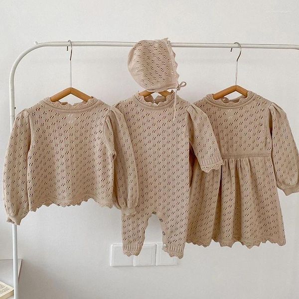 Robes pour filles, vêtements pour bébés filles, body en tricot pour sœurs, une pièce, vêtements pour garçons, barboteuse, pull pour enfants