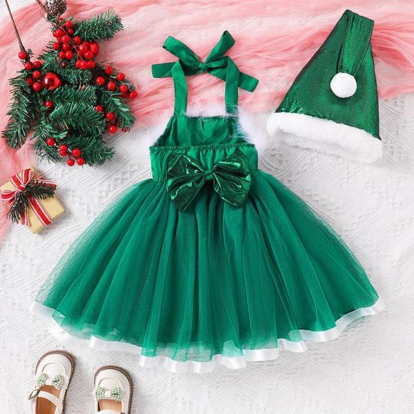 Vestidos de niña para niños, vestido de Navidad para bebés con sombrero, ribete de pelusa fruncido, tutú de tul, Papá Noel para fiesta de disfraces 1-5T