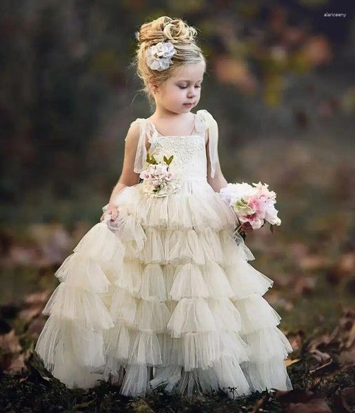 Vestidos de niña marfil flor blanca vestido sin espalda con gradas para niños vestidos de fiesta formales de primera comunión para niñas