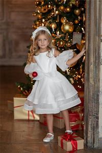 Meisje jurken ivoor wit donzige afneembare staartsticker bloemjurk bruiloft schattige kleine kinderen heilige communie verjaardag