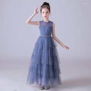 Meisjesjurken Jiajia ya meisjesavondjurk Blue Birthday Elegant Princess Children's Host Piano Performance Cake Flower