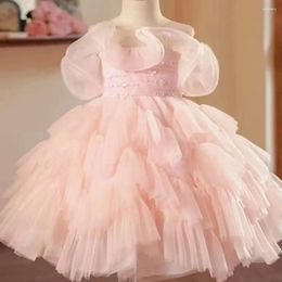 Robes de fille Jill Wish élégante robe rose arabe perlée Dubaï bébé enfants princesse mariage fête d'anniversaire première robe de communion 2024 J222