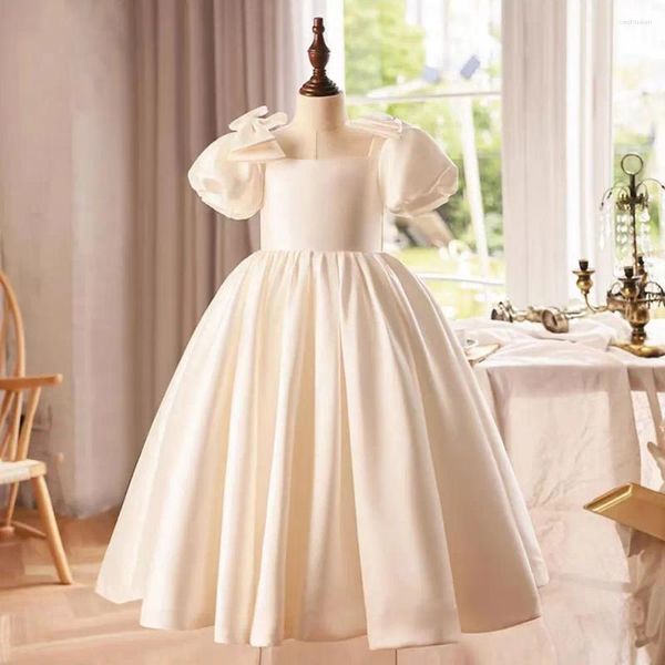 Robes de fille Jill Wish élégant arabe robe de fleur blanche arc princesse enfants mariage fête d'anniversaire robe de bal sainte communion 2024 J240