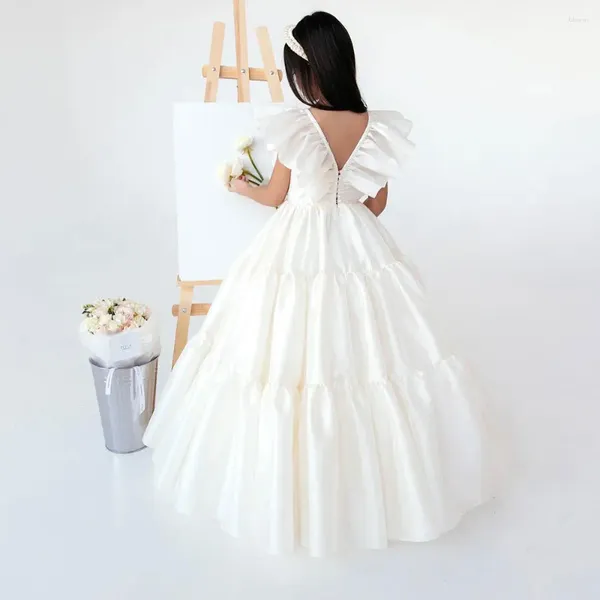 Robes de fille Jill Wish élégante robe de fleur blanche perles Dubai bébé enfants princesse anniversaire fête de mariage robe de soirée 2024 J111