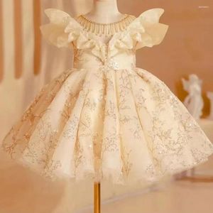 Robes de fille Jill Wish luxe arabe robe beige perles Dubaï bébé enfants princesse anniversaire fête de mariage enfants vêtements 2024 J202