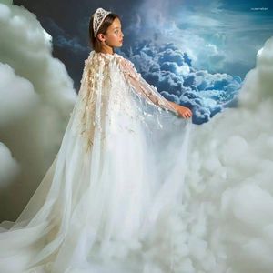 Robes de fille Jill Wish luxe arabe robe blanche 3D fleur Dubaï avec Cape princesse enfants mariage anniversaire communion robe de fête 2024 J307
