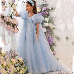 Robes de fille Jill Wish bleu ciel fleur arabe cristal avec Cape fleurs 3D manches bouffantes pour enfants fête d'anniversaire de mariage J098