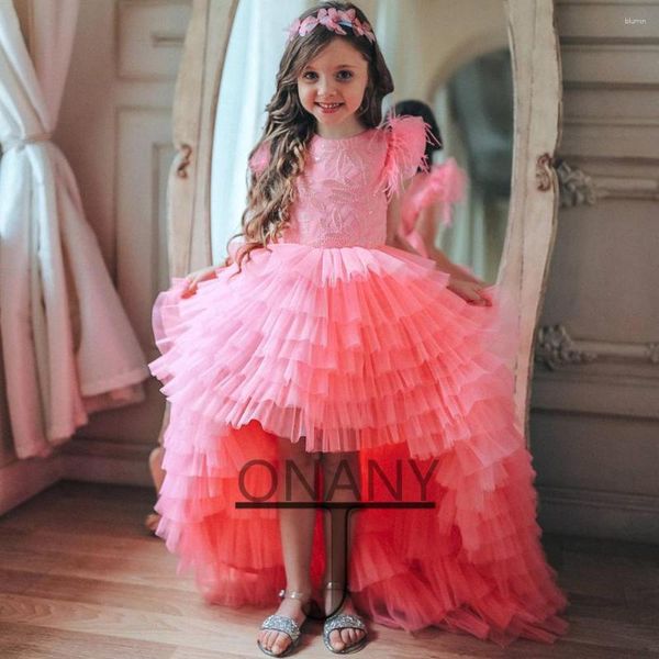 Robes de fille JONANY Robe à fleurs rose Fente Perles romantiques 2023 Fabriqué sur commande Anniversaire Pageant Communion Robe De Demoiselle Baby Party