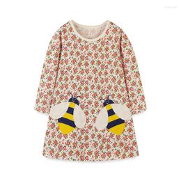 Vestidos de niña metros de salto 2-7T manga larga bordado de abeja princesa niñas estampado Floral ropa para niños fiesta de cumpleaños para niños pequeños