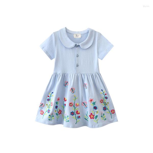 Robes de fille sautant mètres 2-8T arrivée princesse filles col broderie florale vente enfant en bas âge enfants robes Costume bébé