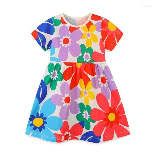 Robes de fille sautant mètres arrivée fleurs pour enfants princesse filles été à manches courtes vêtements de bébé vendant des robes en coton pour tout-petits