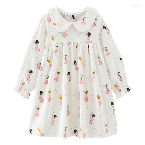 Robes de fille sautant mètres automne printemps conte de fées col pour enfants filles coton à manches longues bébé vêtements vente enfants robes