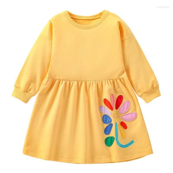 Vestidos para niña, metros de salto, manga larga, bordado de flores, apliques de princesa para niñas, disfraz para niños pequeños, vestidos para bebés