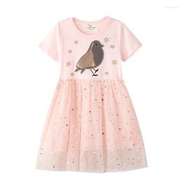 Fille robes sautant mètres princesse fête Tutu avec perles oiseau mignon bébé maille vêtements à manches courtes enfants robes enfant en bas âge robe